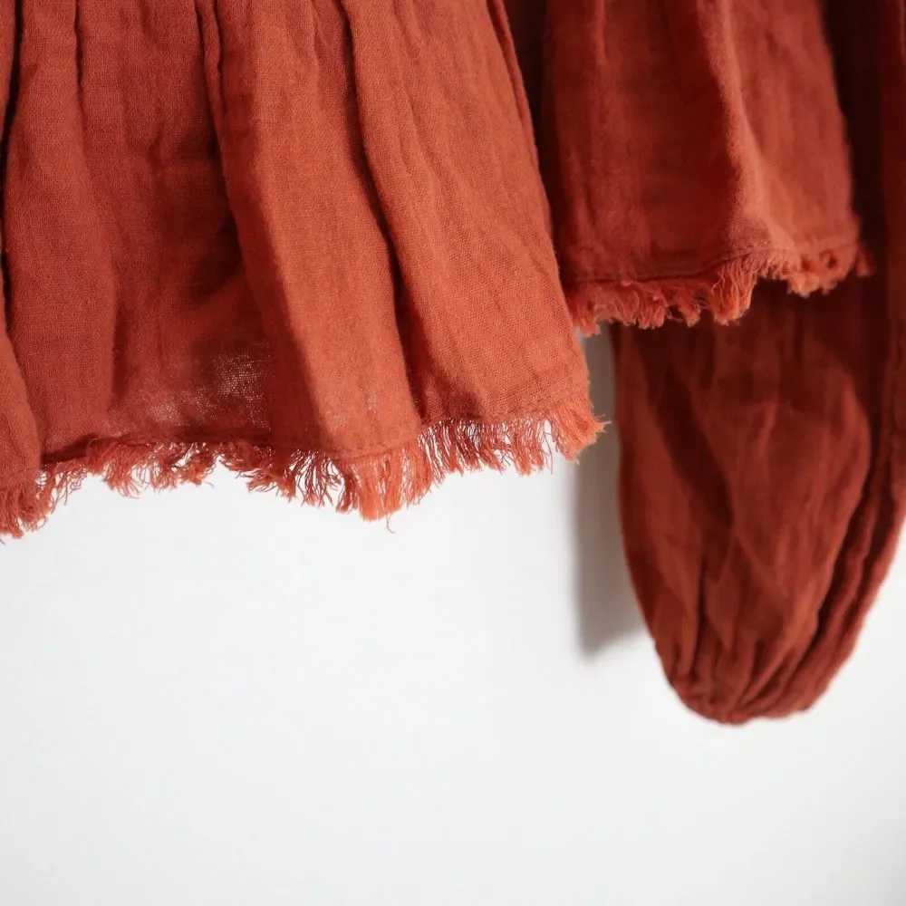 NWT Free People Size XS Lyra Tiered Bed Jacket Gauzey Rust Orange - Picture 11 of 11